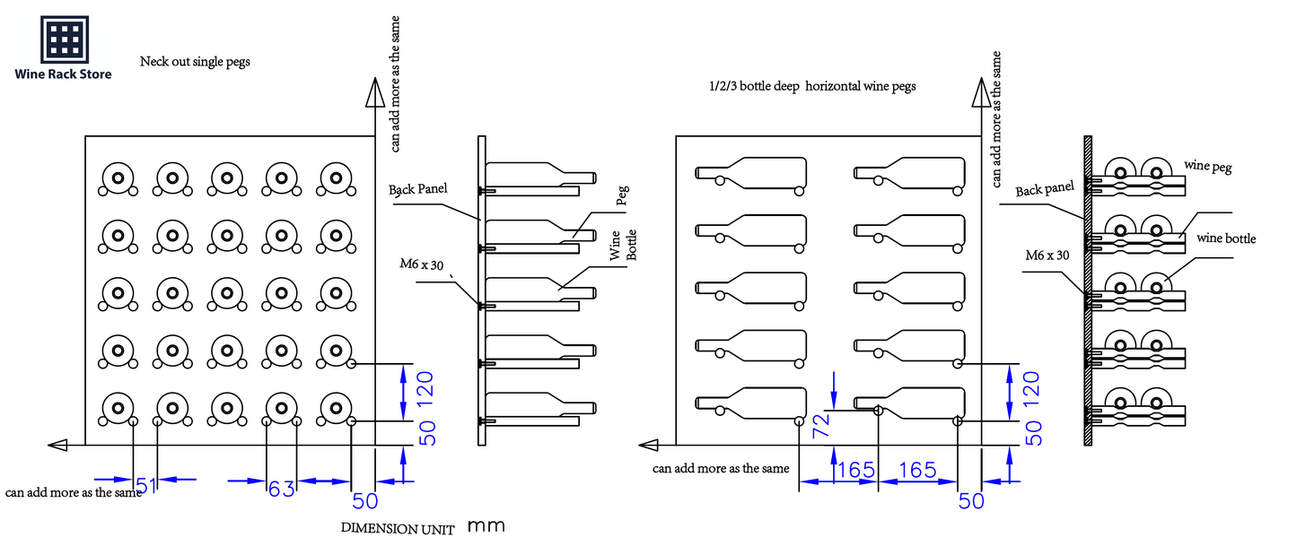 Straight Single Bottle Wine Pegs.