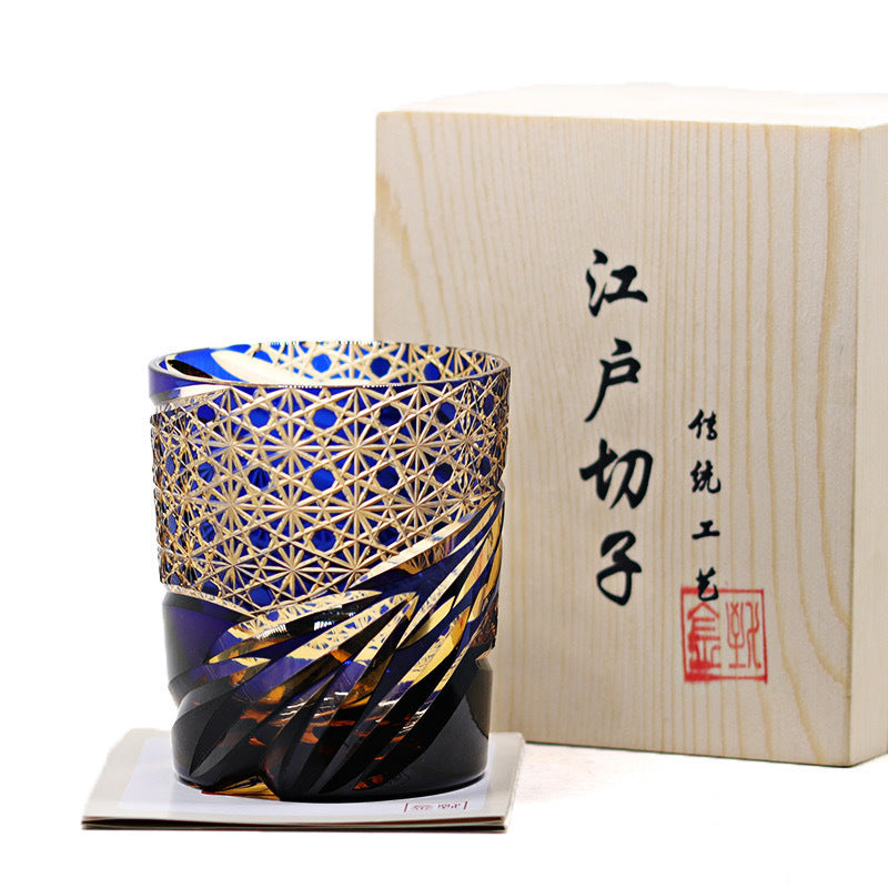 Edo Kiriko Japanese Sake  Whiskey Glass Hand Carved